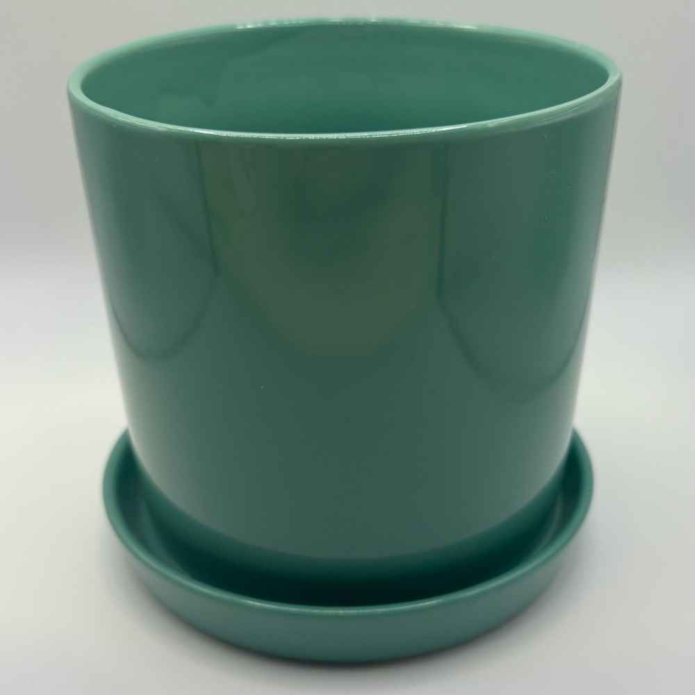 Turquoise Aqua Green Planter Pot with Saucer Porcelain Glossy 5” y2K Modern